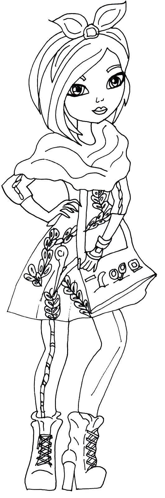 Раскраски с серии кукол Эвер Афтер Хай, раскраски девочек по мультфильму Эвер Афтер Хай  Раскраска кукла с короткими волосами из серии Эвер Афтер Хай