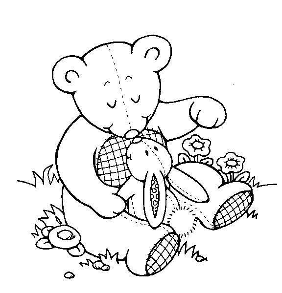 Раскраски с мишками Тедди, милые и красивые раскраски для детей с медвежатами  Мишка тедди прикасается носиком с зайчиком