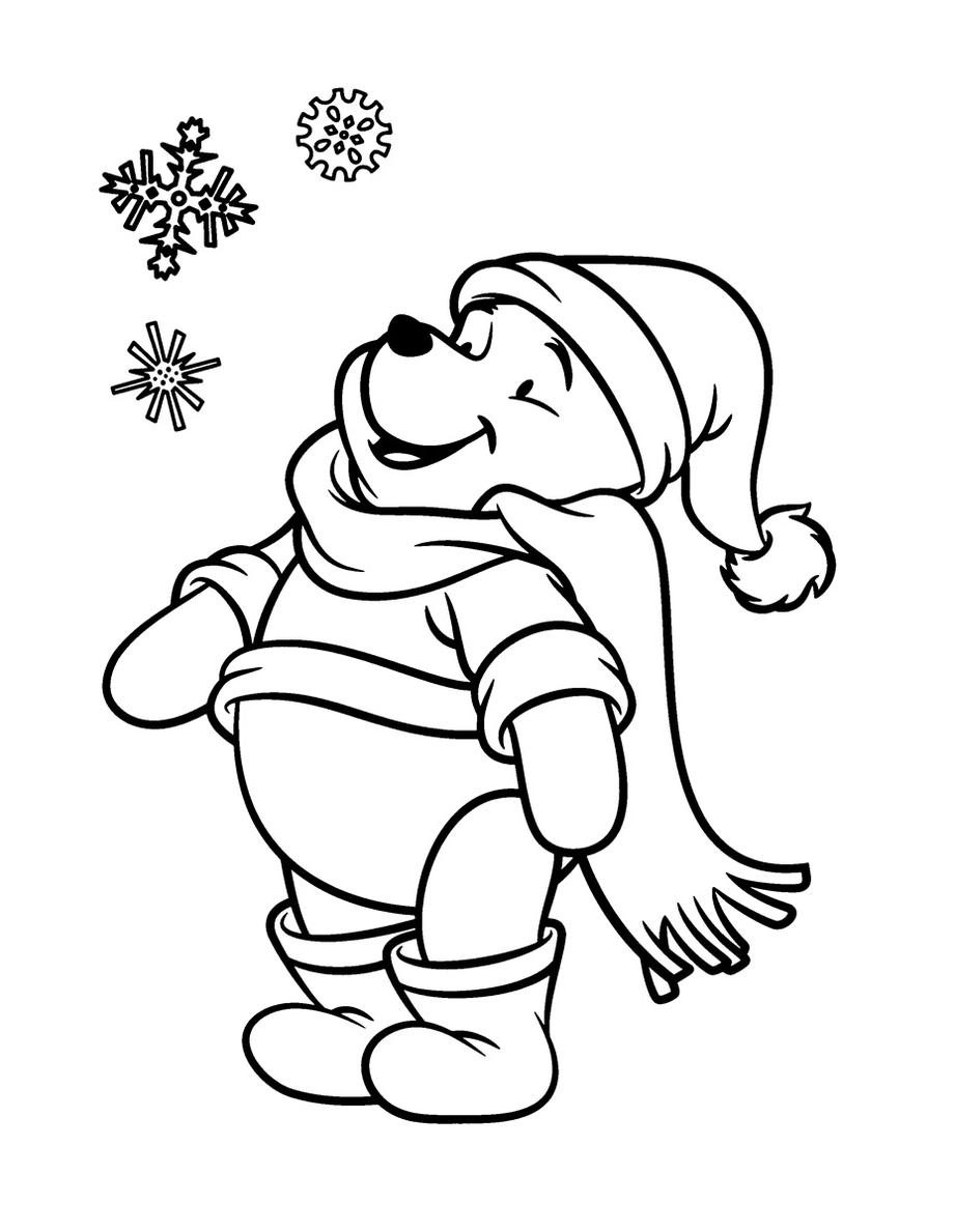 Раскраски из зарубежного мультфильма про Винни Пуха и его друзей для самых маленьких   Раскраска винни пух любуется снежинками