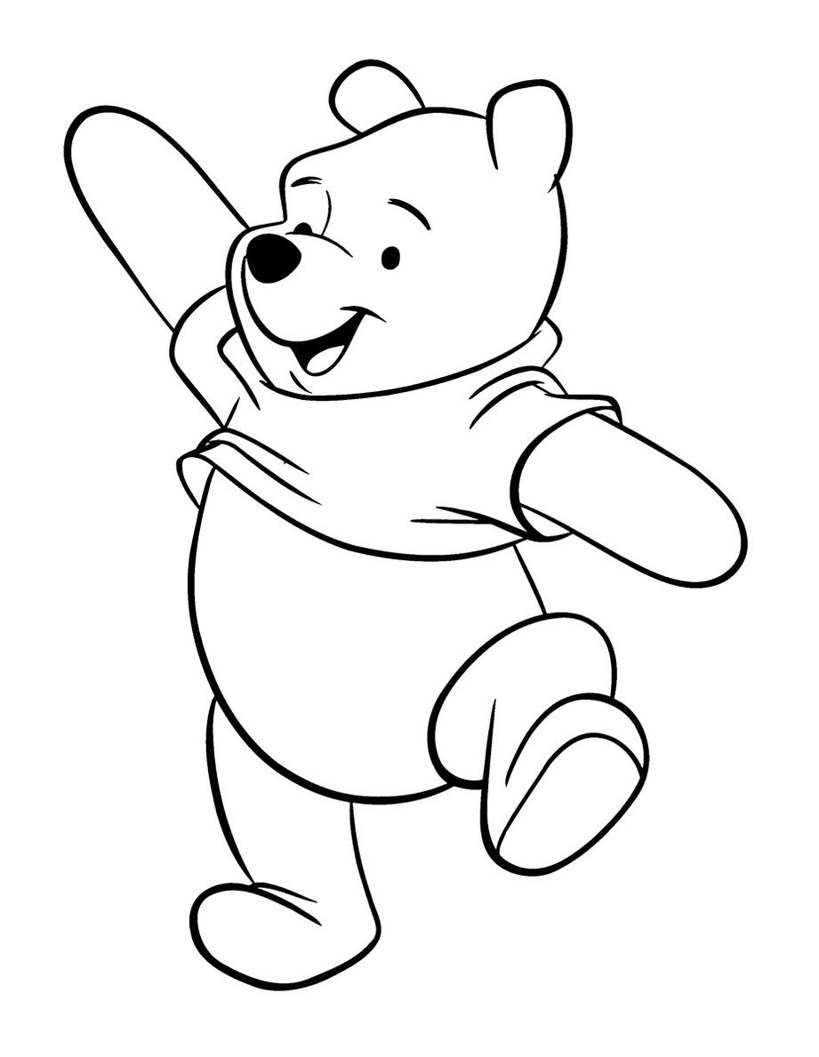 Раскраски из зарубежного мультфильма про Винни Пуха и его друзей для самых маленьких   Танцующий Винни пух раскраска