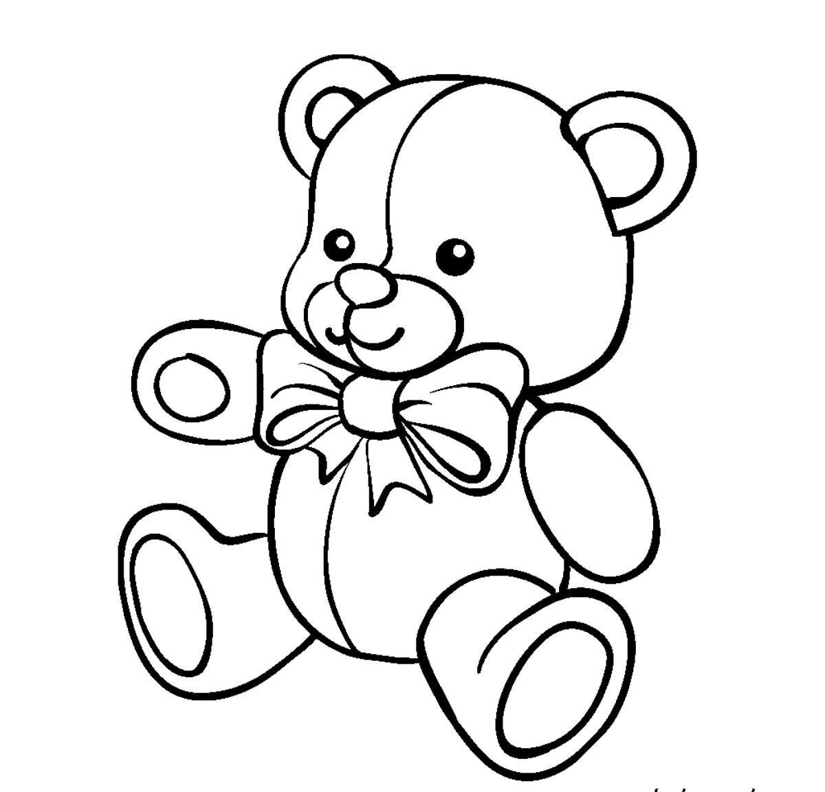 Раскраски с мишками Тедди, милые и красивые раскраски для детей с медвежатами  Сидящий мишка Тедди с бантиком