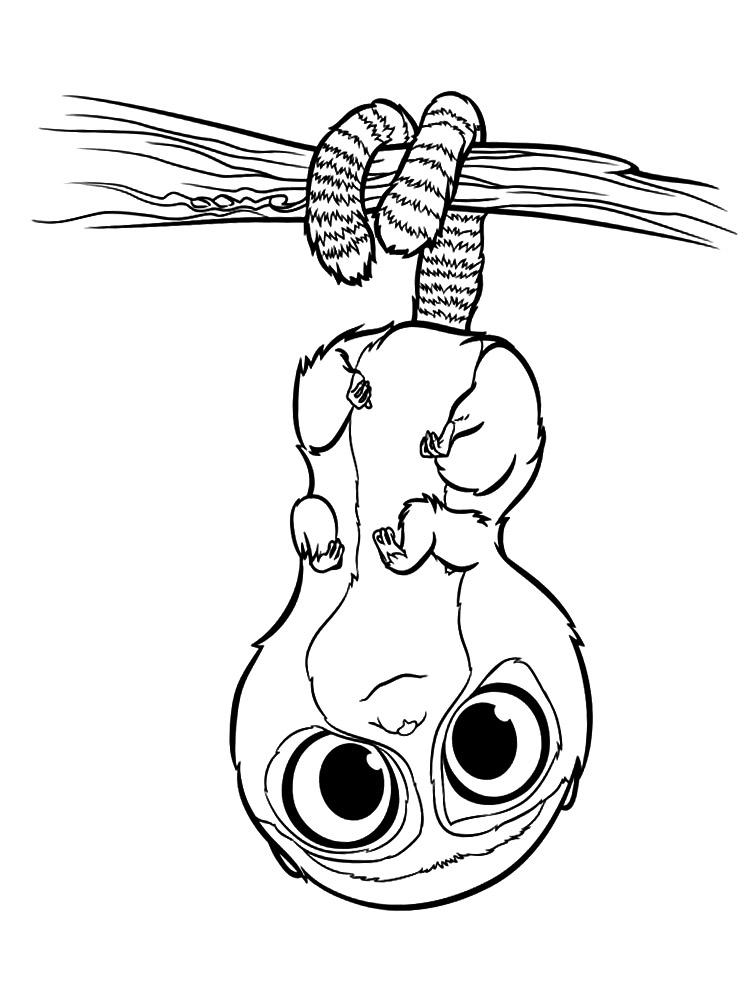  Раскраски лемурчик с большими глазами из мультфильма семейка крудс