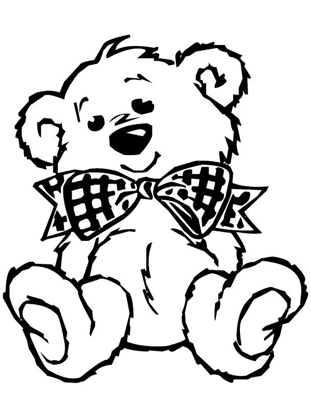 Раскраски с мишками Тедди, милые и красивые раскраски для детей с медвежатами  Раскраска мишка Тедди в клетчатом бантике