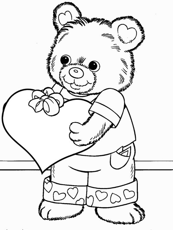 Раскраски с мишками Тедди, милые и красивые раскраски для детей с медвежатами  Мишка Тедди в домашнем костюмчике с сердцем с бантиком