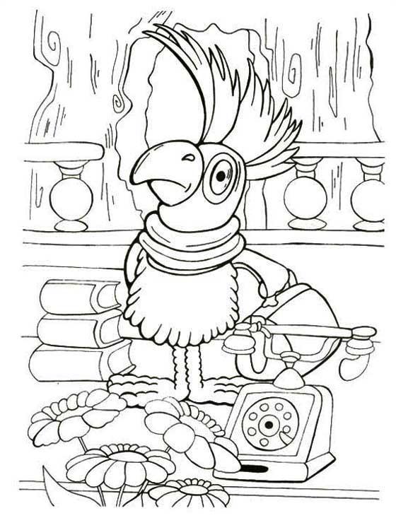 Раскраски Возвращение блудного попугая, раскраски для малышей по советскому мультфильму про попугая Кешу  Раскраска попугай кеша