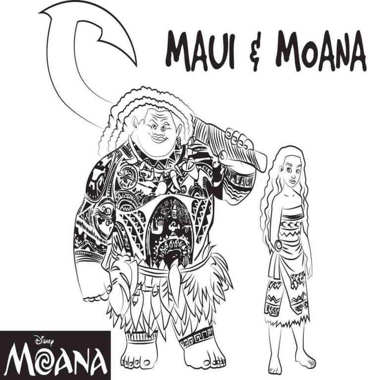 Раскраски к современному мультфильму Моана для детей  Раскраски Мауи и Моана