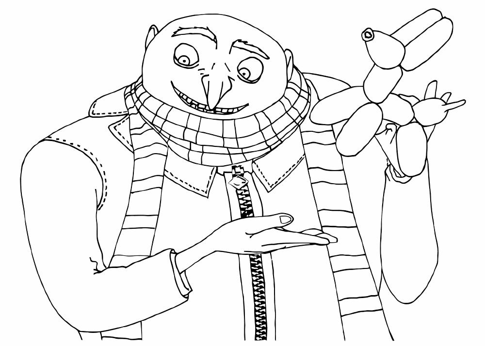 Раскраски для детей по комедийному мультфильму Гадкий Я  Гадкий я с собачкой из воздушных шариков