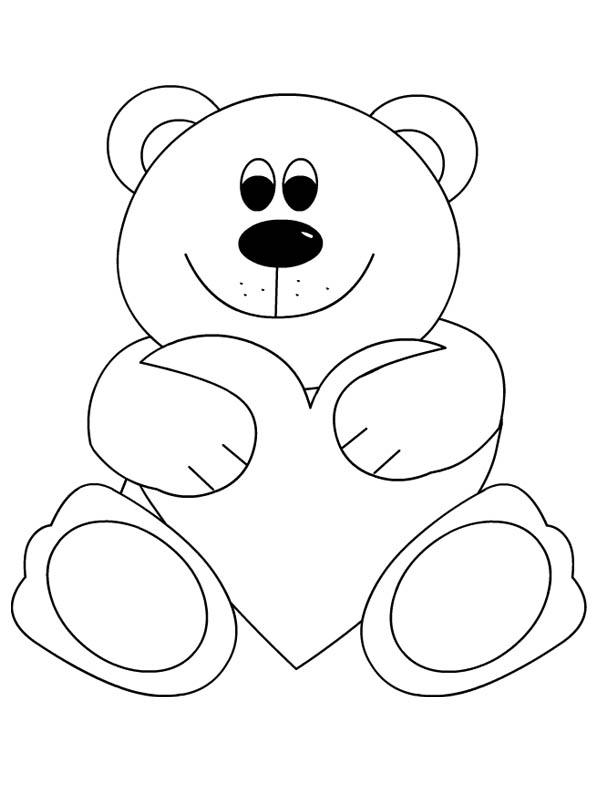 Раскраски с мишками Тедди, милые и красивые раскраски для детей с медвежатами  Мишка Тедди с сердцем в лапах