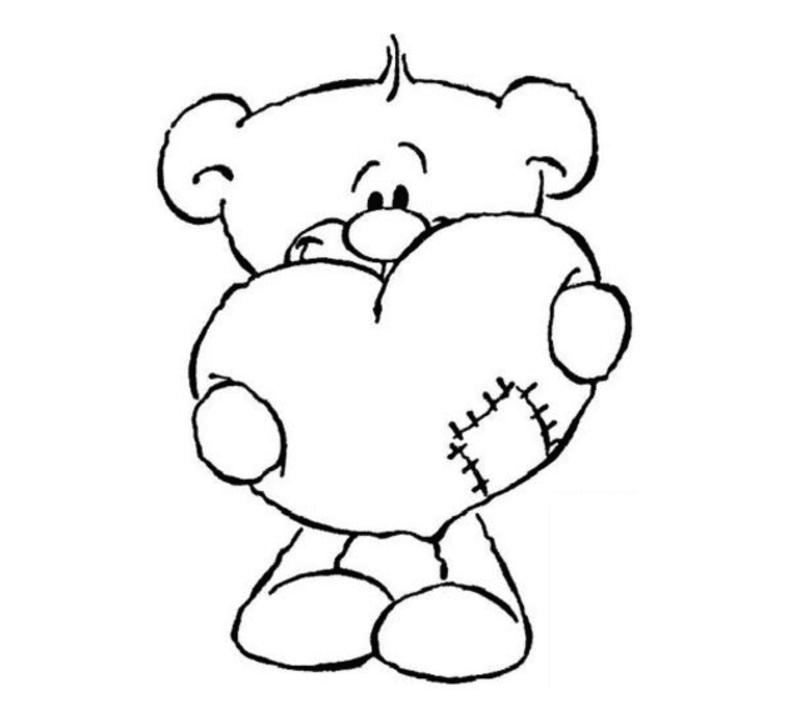 Раскраски с мишками Тедди, милые и красивые раскраски для детей с медвежатами  Раскраска мишка Тедди с сердцем с заплаткой