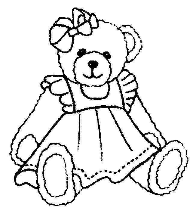  Раскраска девочка мишка Тедди в сарафане